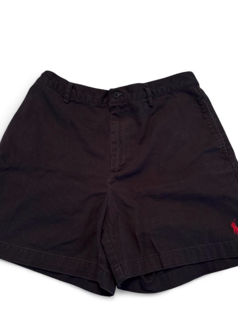 Ralph Lauren Black Women's Cotton Flat-Front Shorts with Red Polo Accent
